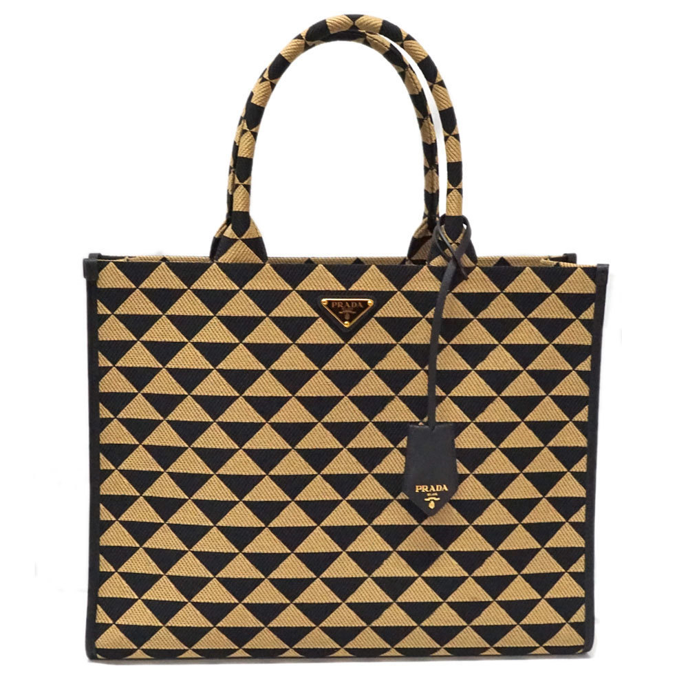 Prada Triangolo Jacquard Tote Bag Beige